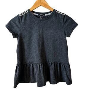Forever 21 Girls Sequin Short Sleeve T Shirt Ruffle Hem Spotted Gray Size 11/12
